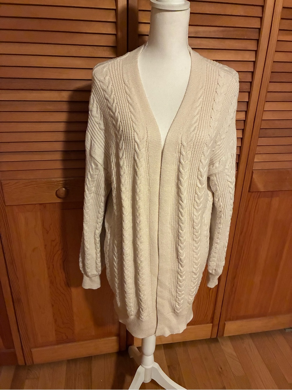 Cyrus Cream Cable Knit Open-Front Cardigan